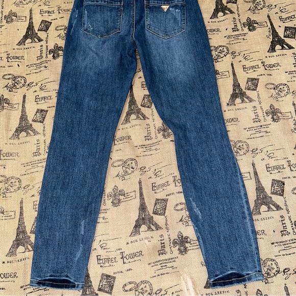 Guess Aviana Blue Wash Real Denim Distressed Skinny Overalls Size 28 - Picture 11 of 12